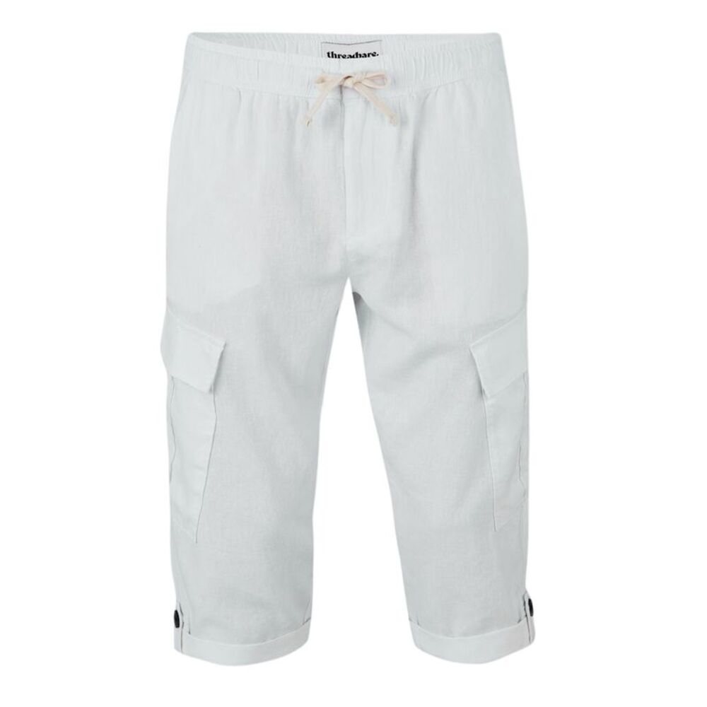 Threadbare Mens Memphis Linen Blend Cargo Shorts / White
